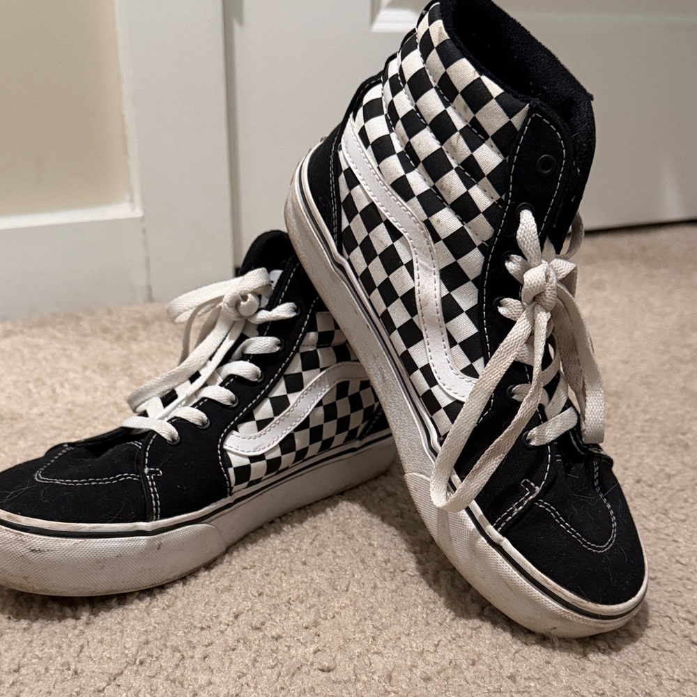 Vans Black & White Checkerboard High-Top Sneakers